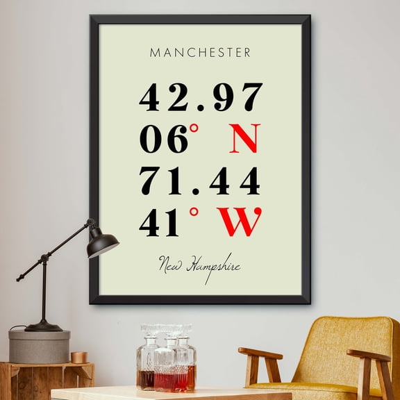 Map of Manchester, New Hampshire, Multiline Coordinates Colored (8x10)