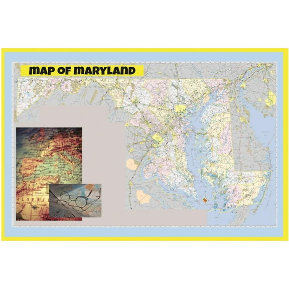 Map of Maryland 24x36 Large Detailed Roads and Highways, Maryland State with All Cities, Parks and Landmarks - Laminated Wall Map Poster Print