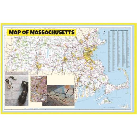 Map of Massachusetts 24x36 Large Detailed Roads and Highways, Maryland State with All Cities, Parks and Landmarks - Laminated Wall Map Poster Print