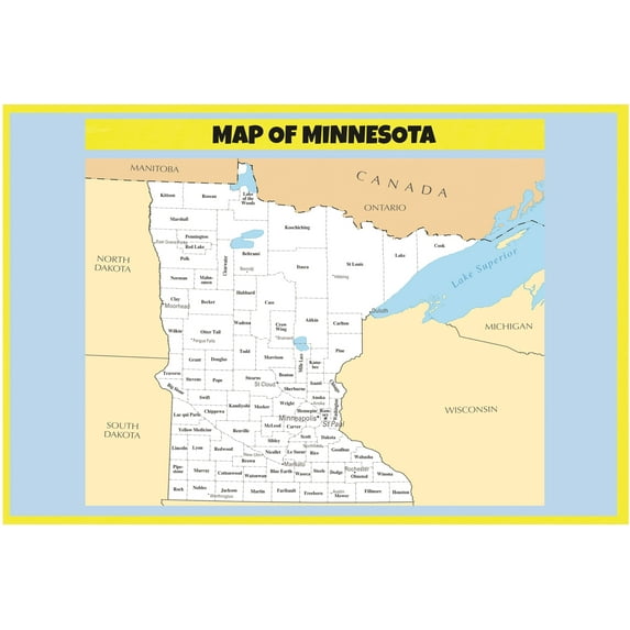 Map of Minnesota - Laminated Wall Map Poster Print Perfect for Classrooms and Homes - Vivid Imagery with Bright Colors - 18x24