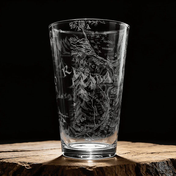 Map of Mordor Laser Engraved 16 oz Pint Glass, Officially Licensed The Lord of the Rings Barware