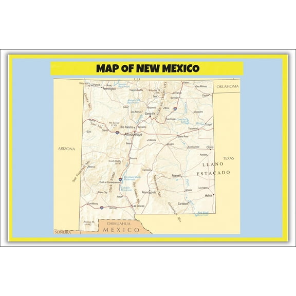 Map of New Mexico - Laminated Wall Map Poster Print Perfect for Classrooms and Homes - Vivid Imagery with Bright Colors - 18x24