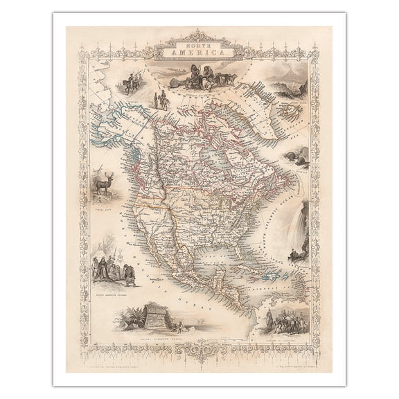 Map of North America - Central America from Greenland to Panama - Vintage Map by J. Rapkin c.1851 - Fine Art Matte Paper Print (Unframed) 11x14in
