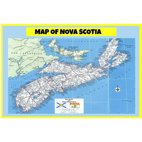 Map of Nova Scotia - Laminated Wall Map Poster Print Perfect for Classrooms and Homes - Vivid Imagery with Bright Colors - 18x24