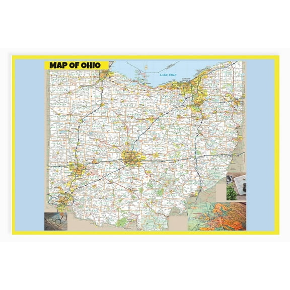 Map of Ohio 18x24 Large Detailed Roads and Highways, Maryland State with All Cities, Parks and Landmarks - Laminated Wall Map Poster Print