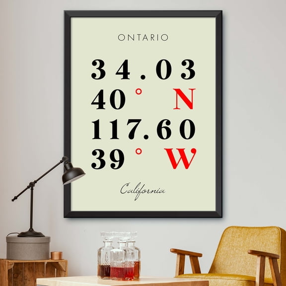Map of Ontario, California, Multiline Coordinates Colored (8x10)
