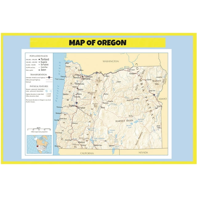 Map of Oregon - Laminated Wall Map Poster Print Perfect for Classrooms ...