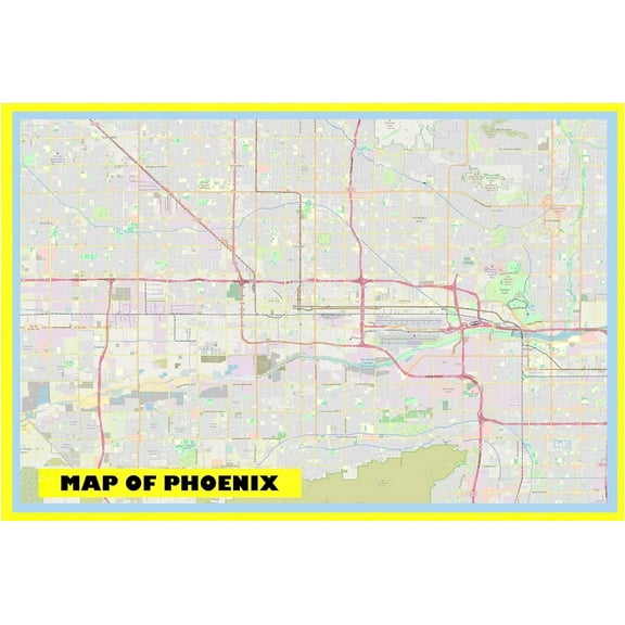 Map of Phoenix 18x24 with Neighborhoods, Streets, Roads, Highways and Parks - Laminated Wall Map Poster Print - Vivid Imagery with Bright Colors