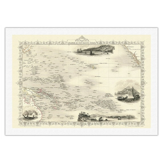 Map of Polynesia - Islands In The Pacific Ocean - Vintage Map by J. Rapkin c.1851 - Fine Art Rolled Canvas Print 27in x 40in