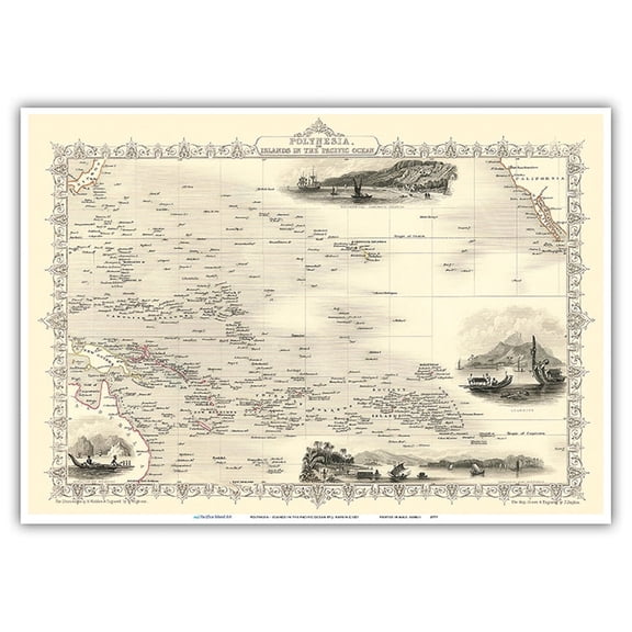 Map of Polynesia - Islands In The Pacific Ocean - Vintage Map by J. Rapkin c.1851 - Master Art Print 10in x 14in