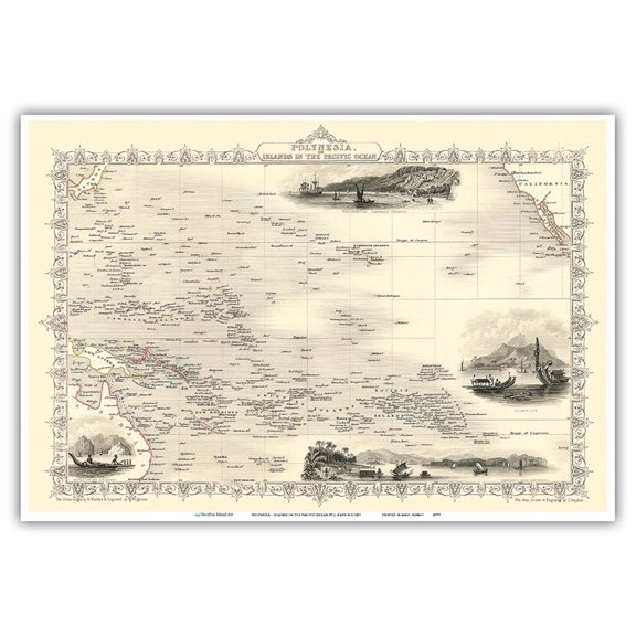 Map of Polynesia - Islands In The Pacific Ocean - Vintage Map by J. Rapkin c.1851 - Master Art Print (Unframed) 13in x 19in