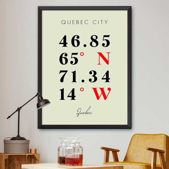 Map of Quebec City, Quebec, Multiline Coordinates Colored (16x20)