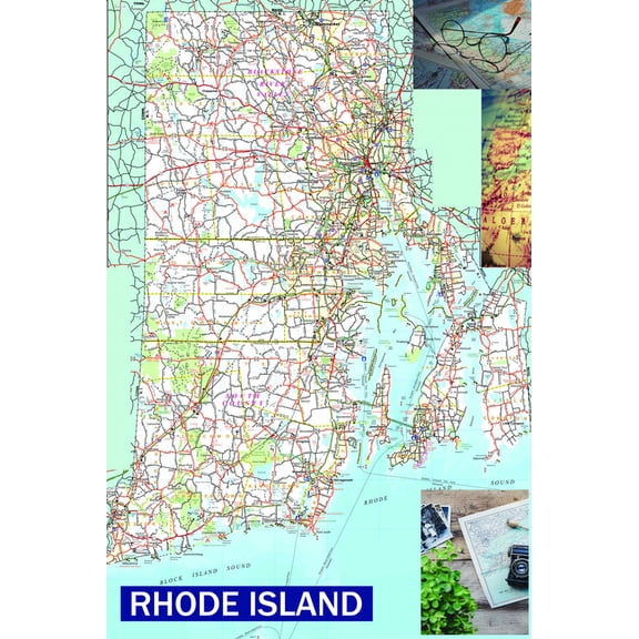 Map of Rhode Island 18x24 Inch - Laminated Wall Map Poster - Blue Edition - High-Quality Print for Classrooms, Offices & Homes