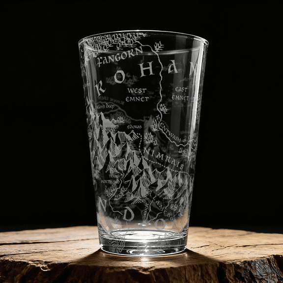 Map of Rohan & Gondor Laser Engraved 16 oz Pint Glass, Officially Licensed The Lord of the Rings Barware