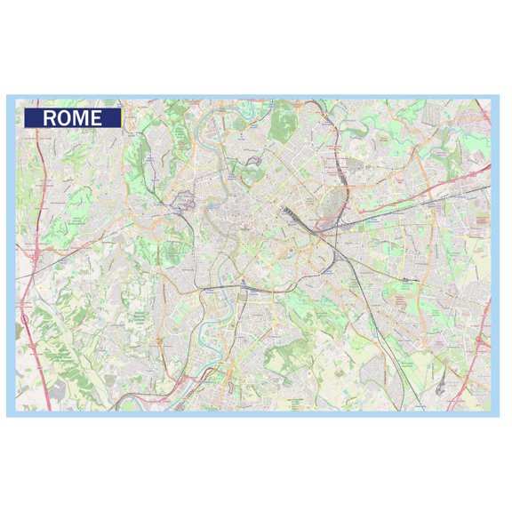 Map of Rome 18x24 Inch - Laminated Wall Map Poster - Blue Edition - High-Quality Print for Classrooms, Offices & Homes