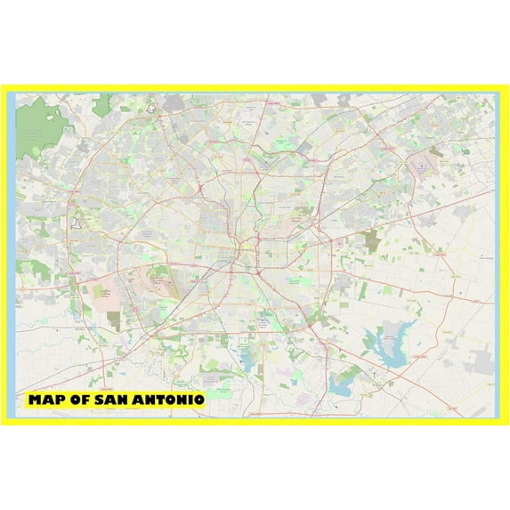 Map of San Antonio 20x30 with Neighborhoods, Streets, Roads, Highways and Parks - Laminated Wall Map Poster Print - Vivid Imagery with Bright Colors