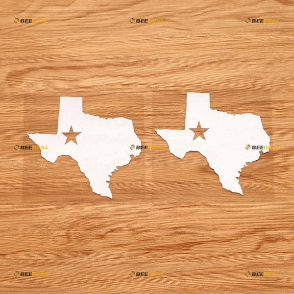 Map of Texas State Star Sticker Decal Vinyl - 2 Pack White 4" - For Car Boat Laptop Cup No Background Die-cut