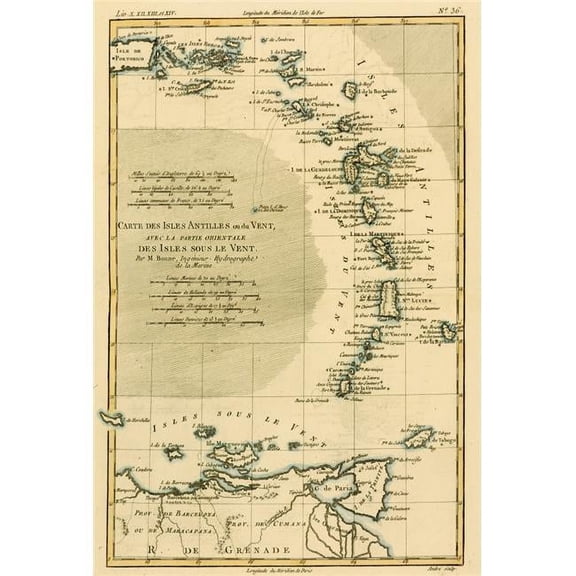 Map of The West Indies Circa.1760 From Atlas De Toutes Les Parties Connues Du Globe Terrestre by Cartographer Rigob Poster Print - Large - 24 x 34