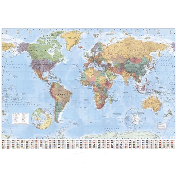 Map of The World in English with National Flags HD Canvas Painting Wall Art Posters and Prints Wall Chart Classrooms, Offices Room Home Decor
