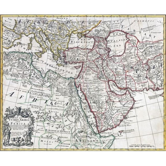 Map of Turkey Arabia & Persia by Guillaume De Lisle Revised by John Senex & Published In the New General Atlas of 1 Poster Print - 16 x 13