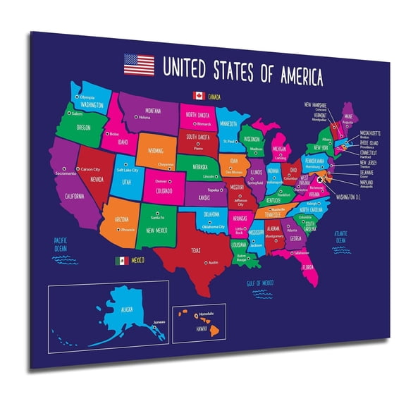 Map of USA 50 States with Capitals Poster Laminated Colorful United States of America Wall Map for Kids