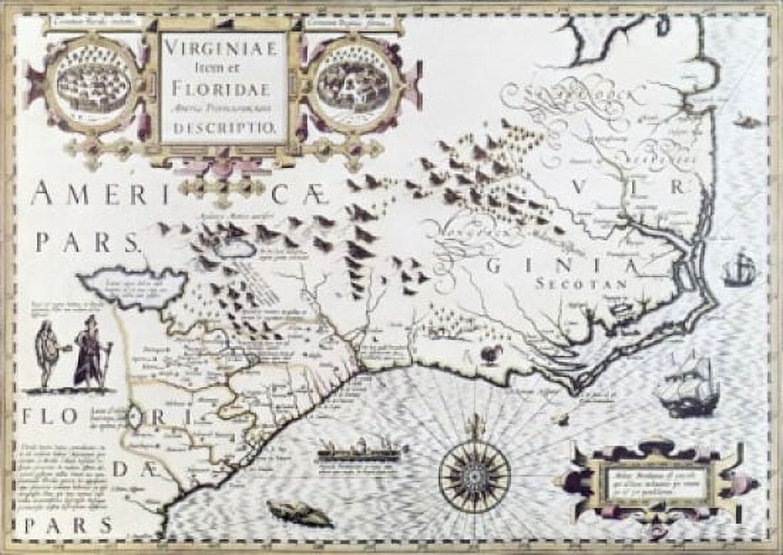 Map of Virginia and Florida print 1606 Canvas Art - (18 x 24)