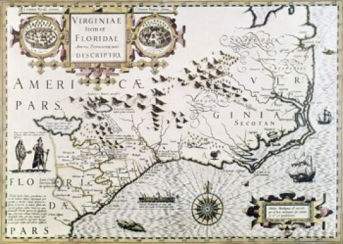 Map of Virginia and Florida print 1606 Canvas Art - (24 x 36)