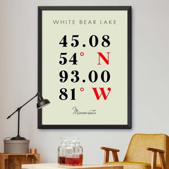 Map of White Bear Lake, Minnesota, Multiline Coordinates Colored (16x20)