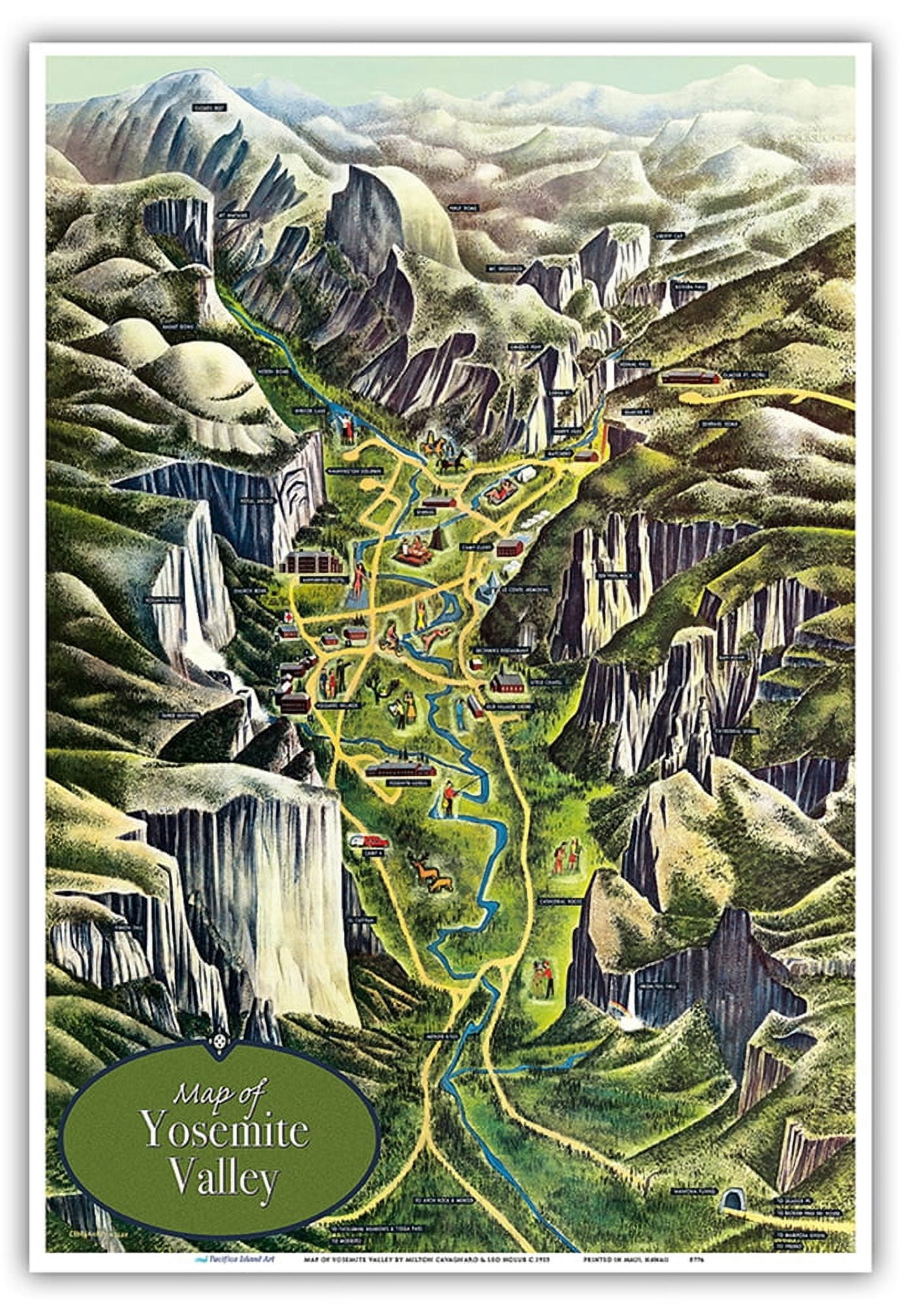 Map of Yosemite Valley - National Park - Vintage Pictorial Map by ...