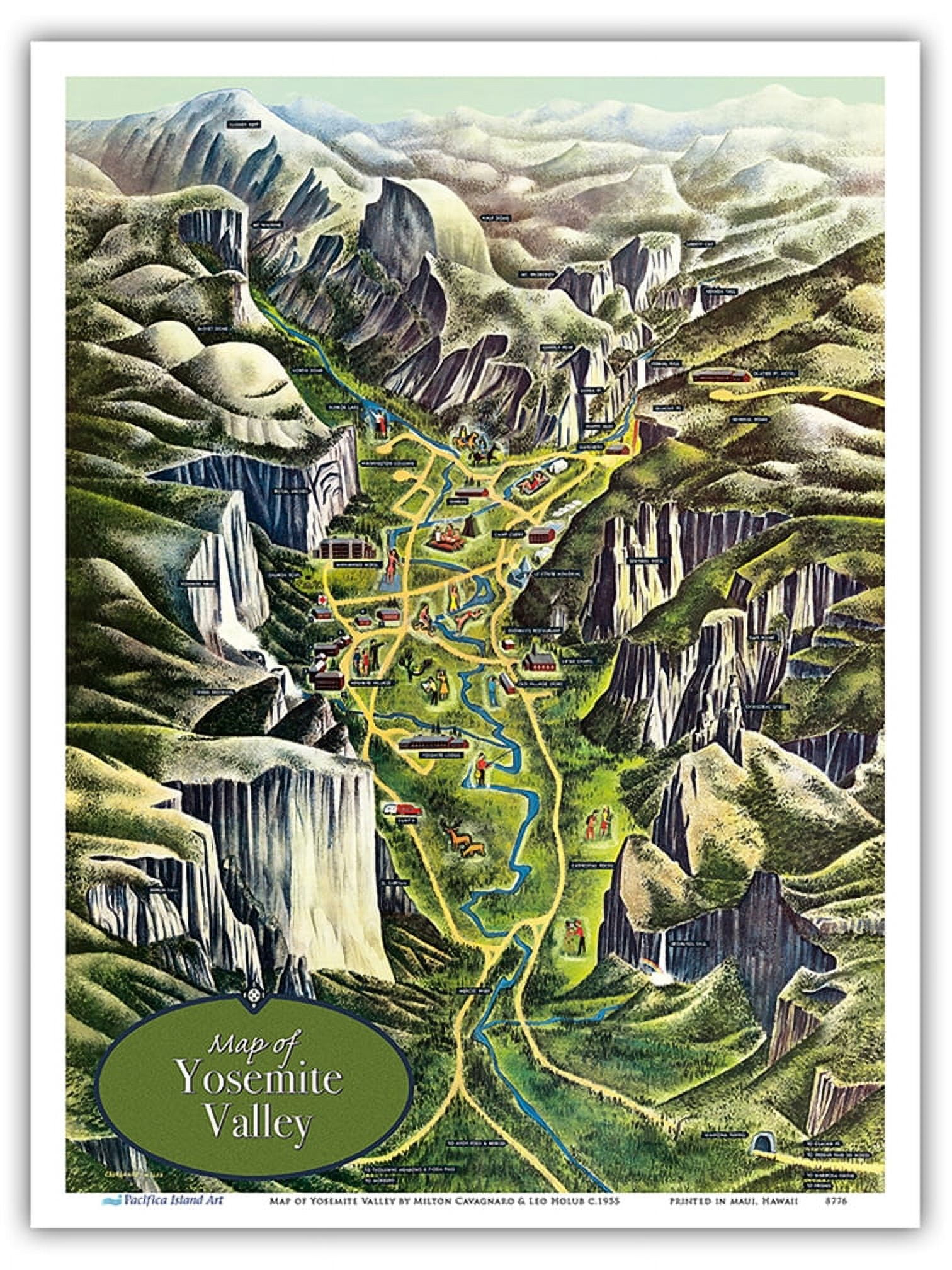 Map of Yosemite Valley - National Park - Vintage Pictorial Map by ...