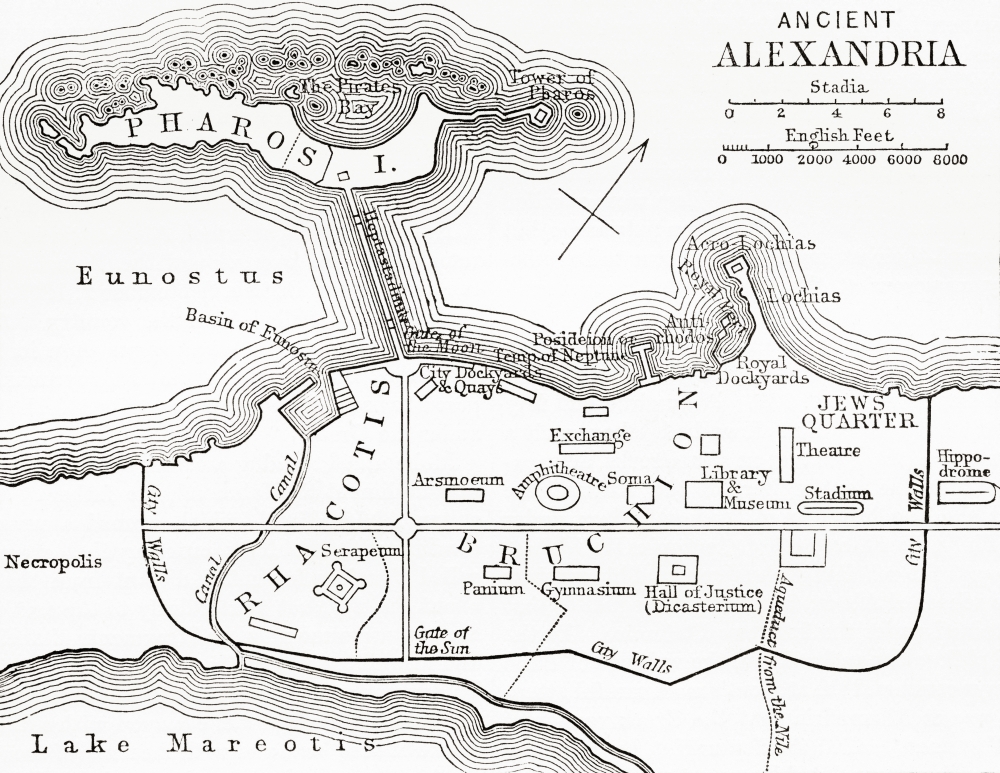 Map of ancient Alexandria Egypt From The Imperial Bible Dictionary published 1889 Canvas Art - Ken Welsh Design Pics (15 x 12)