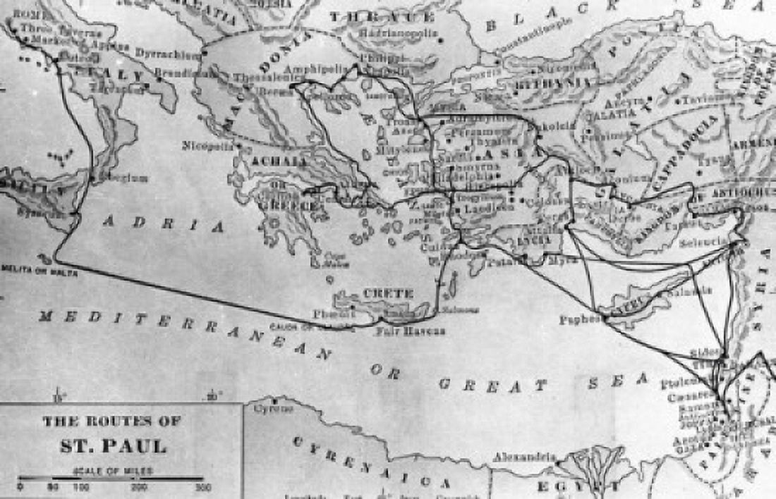 Map of the Routes of St Pauls Mission by unknown artist Canvas Art - (24 x 36)