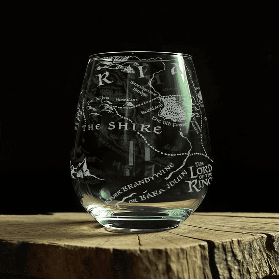 Map of the Shire Laser Engraved 17oz Stemless Wine Glass, Officially Licensed The Lord of the Rings Barware