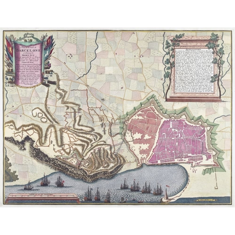 Map of the Siege of Barcelona in April 1706 during the War of the