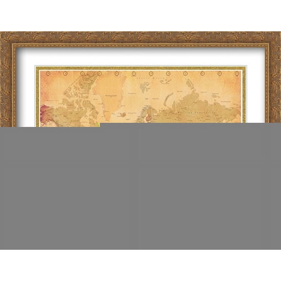 Map of the World, vintage (mercator projection) 2x Matted 40x28 Large Gold Ornate Framed Art Print