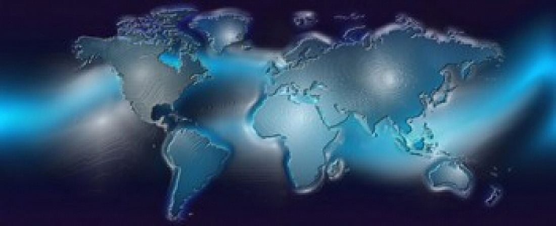Map of the world with blue trail Canvas Art - Panoramic Images (15 x 6)