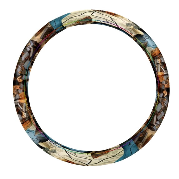 Map section 14.5 Inch Printing PVC Leather Car Wheel Cover Steering Wheel Cover Auto Accessories