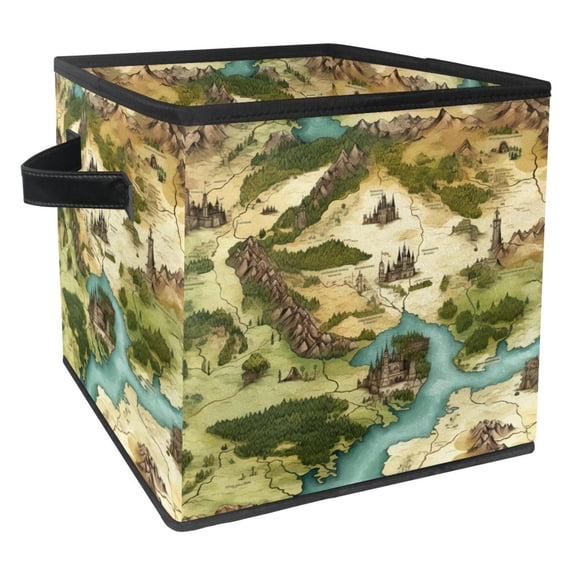 Map section Foldable Storage Basket with Handle, 10.8"x10.5"x10.6", Large Capacity - Storage Bin, Toy Box