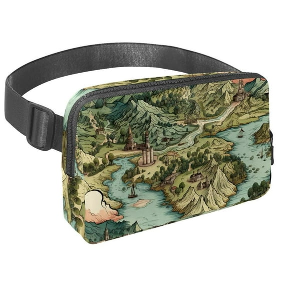 Map section Lightweight Adjustable Money Belt Bag Waist Pack Sling Bag Unisex with Extension Strap