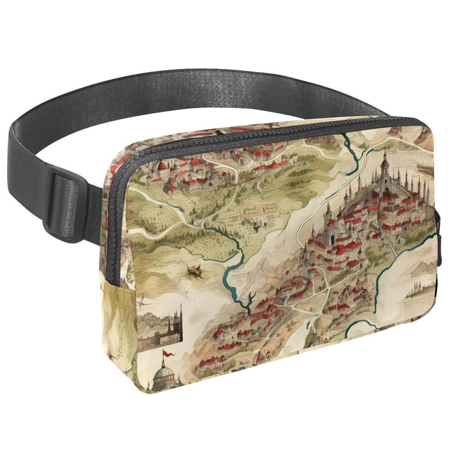 Map section Lightweight Adjustable Sling Bag with Extension Strap - Unisex Waist Packs Waist Bags