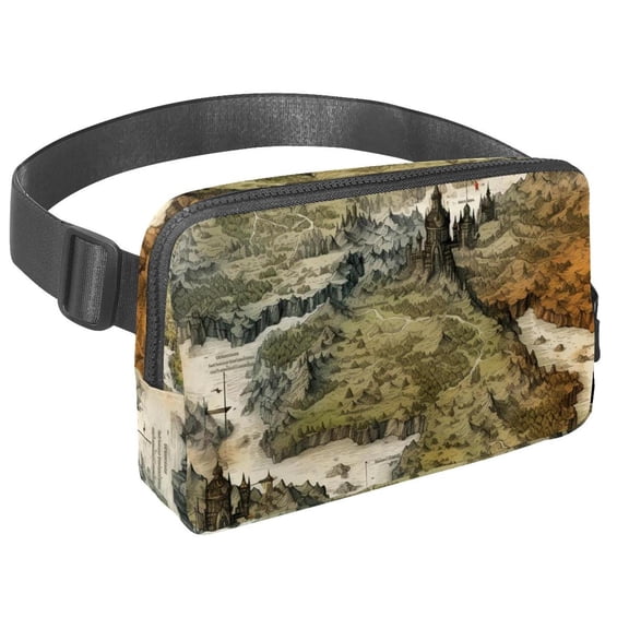Map section Lightweight Adjustable Waist Pack with Extension Strap - Unisex Fanny Pack Sling Bag
