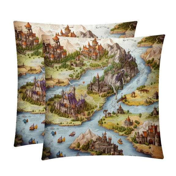 Map section Throw Pillow Covers Set of 2 for Chair Pillow Covers for Various Occasions - 16x16, 18x18, 20x20 Inches - Decorative Pillows Covers with Unique Patterns