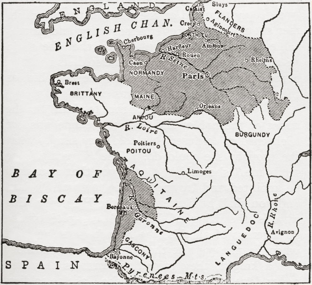 Map showing French territory held by the English when Jeanne dArc appeared 1429 Illustrated Easy Stories from English History Canvas Art - Ken Welsh Design Pics (28 x 26)