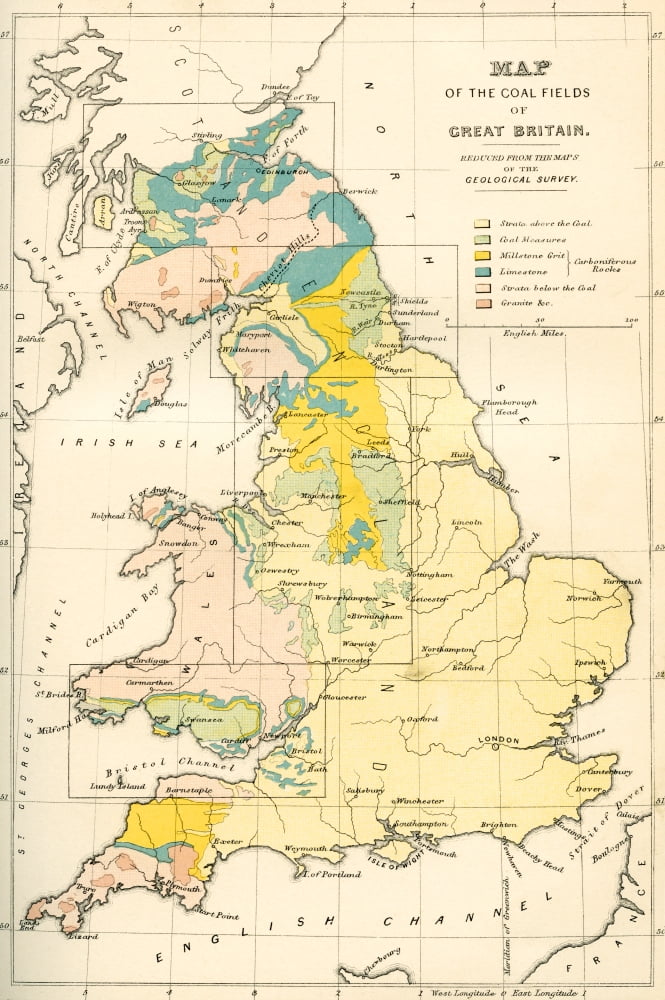 Map showing the coalfields of Great Britain in the 19th century From The National Encyclopaedia published c1890 Canvas Art - Ken Welsh Design Pics (11 x 17)