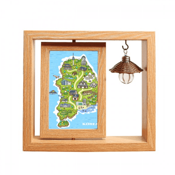 Map showing popular landmarks in Korea Wooden Rotating Picture Photo Frame 4x6