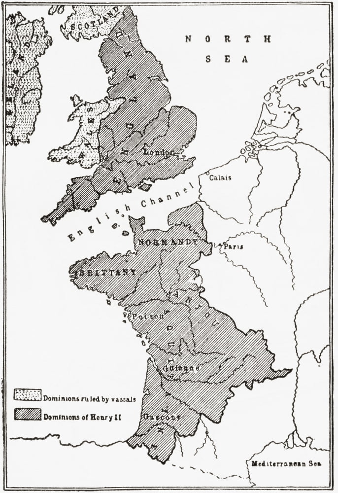 Map showing the French dominions of Henry II Illustrated Easy Stories from English History Canvas Art - Ken Welsh Design Pics (11 x 16)