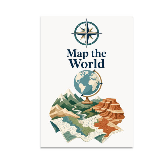 Map the World Wall Art - Geography Classroom Teacher - 13x19 Poster Print