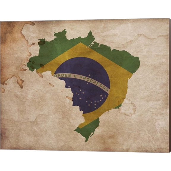 Map with Flag Overlay Brazil by Color Me Happy, Canvas Wall Art, 20W x 16H