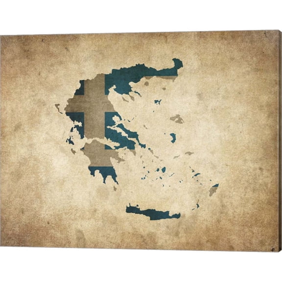 Map with Flag Overlay Greece by Color Me Happy, Canvas Wall Art, 20W x 16H