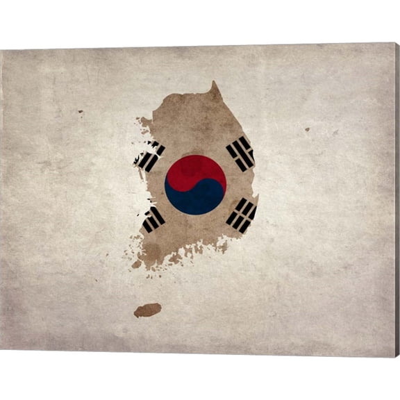 Map with Flag Overlay South Korea by Color Me Happy, Canvas Wall Art, 20W x 16H